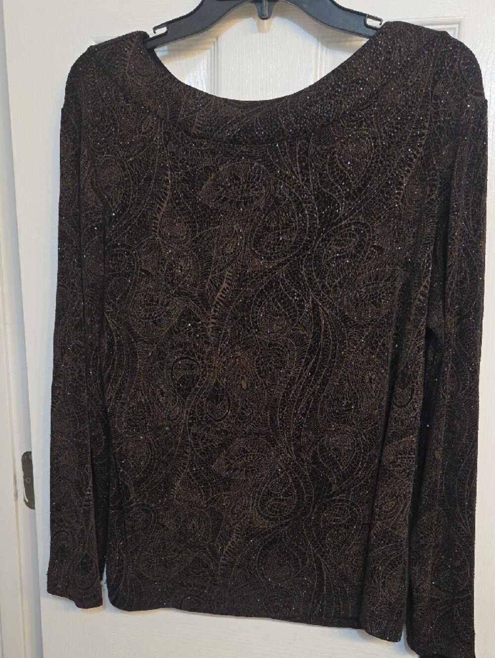 Chico's Traveler's Black Paisley Sequin Boat-Neck Top